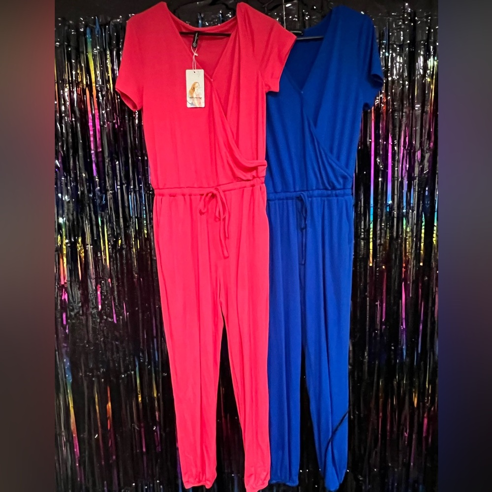 2 women’s medium pant romper Pink/Blue